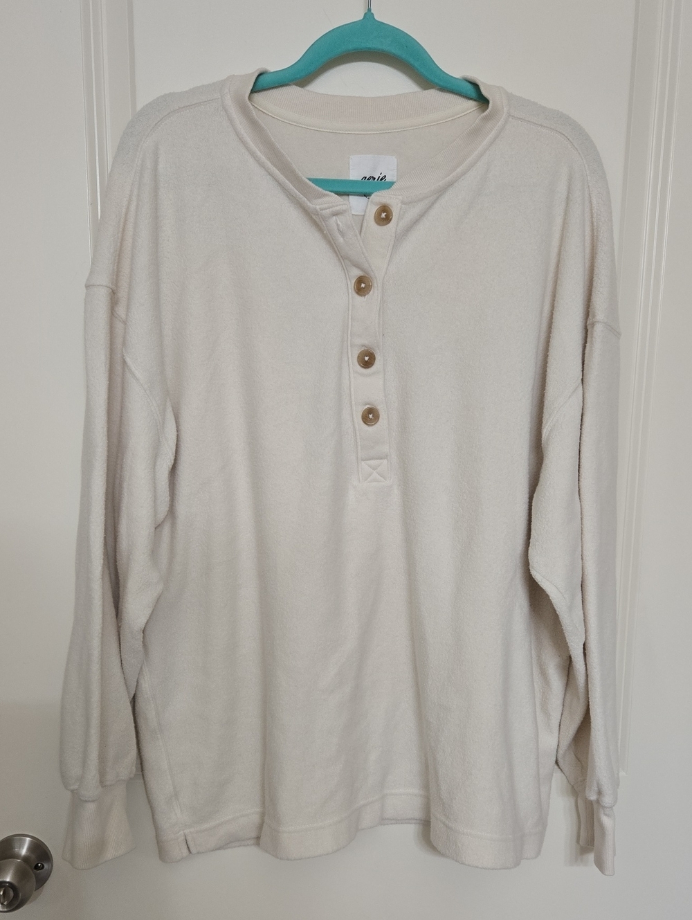 aerie Cream Henley Crewneck Sweater